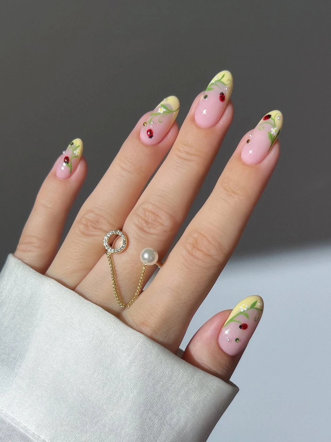 august nails color 2026 + Lemon French Tips With Ladybugs and Daisies