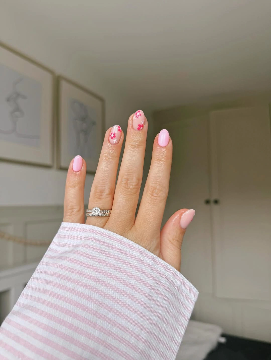 august nails color 2026 + Soft Pink Nails With Tiny Cherry Details