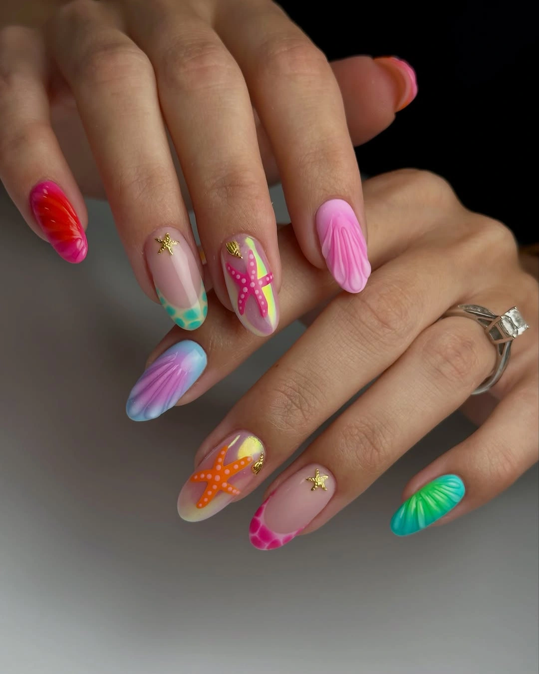 august nails ideas 2026 + Tropical Starfish and Seashell Nail Art