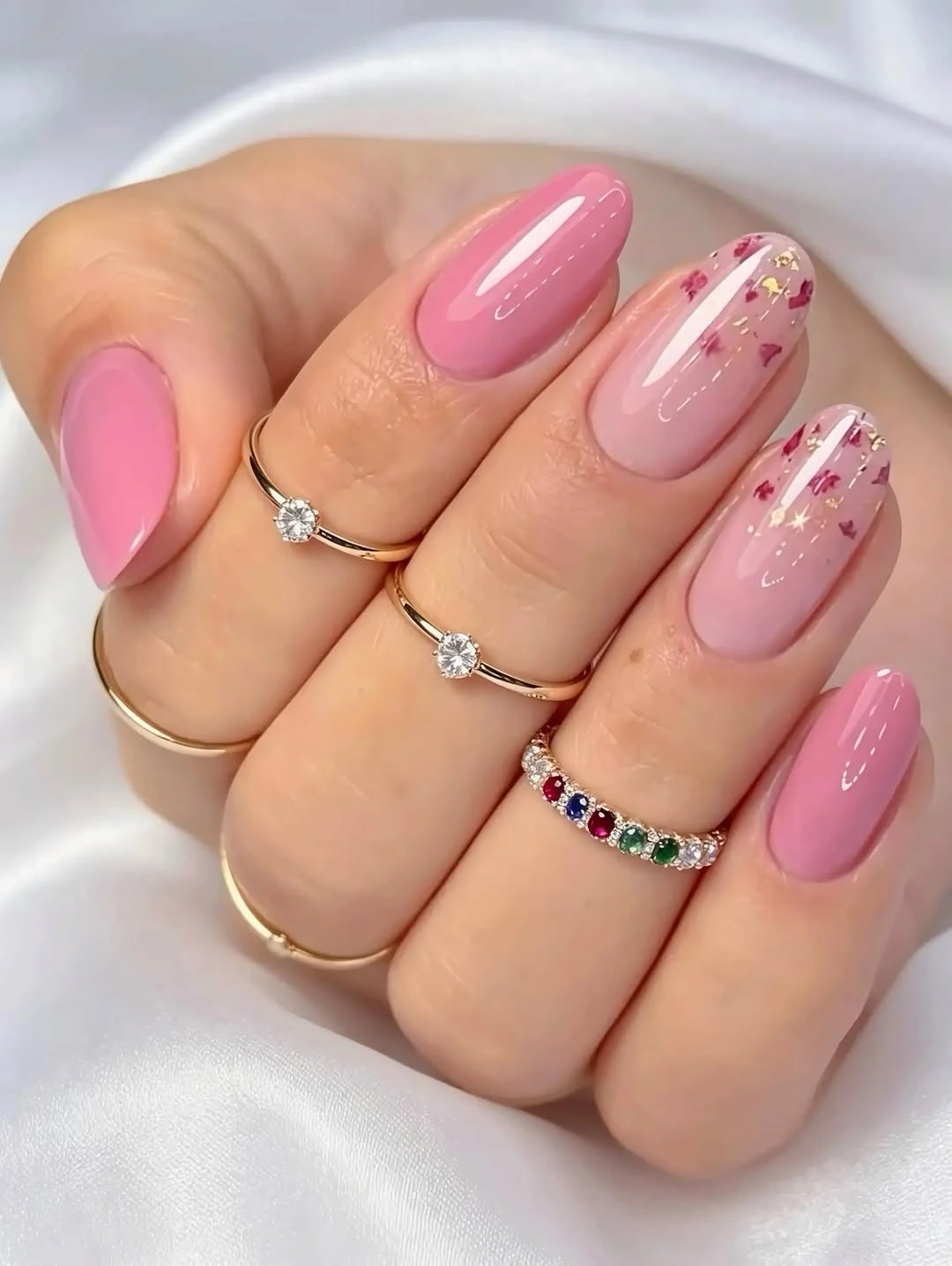 august nails ideas 2026 + Blush Pink Nails With Dried Floral Flecks
