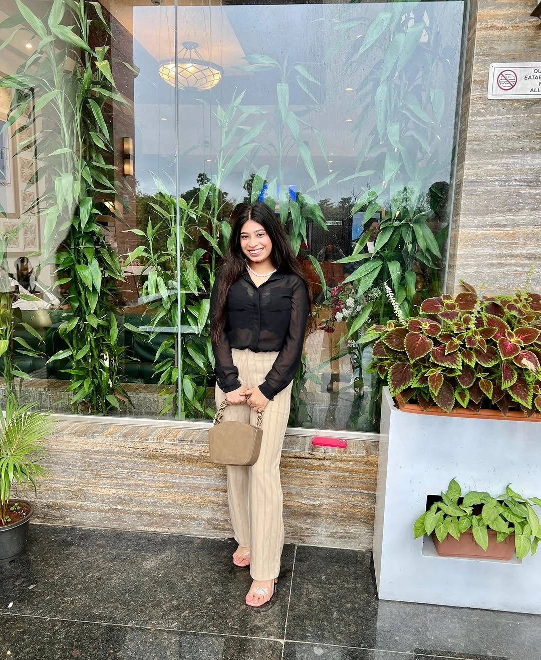 august outfits 2026 + Sheer Black Blouse and Soft Pinstripes for Dinner Plans