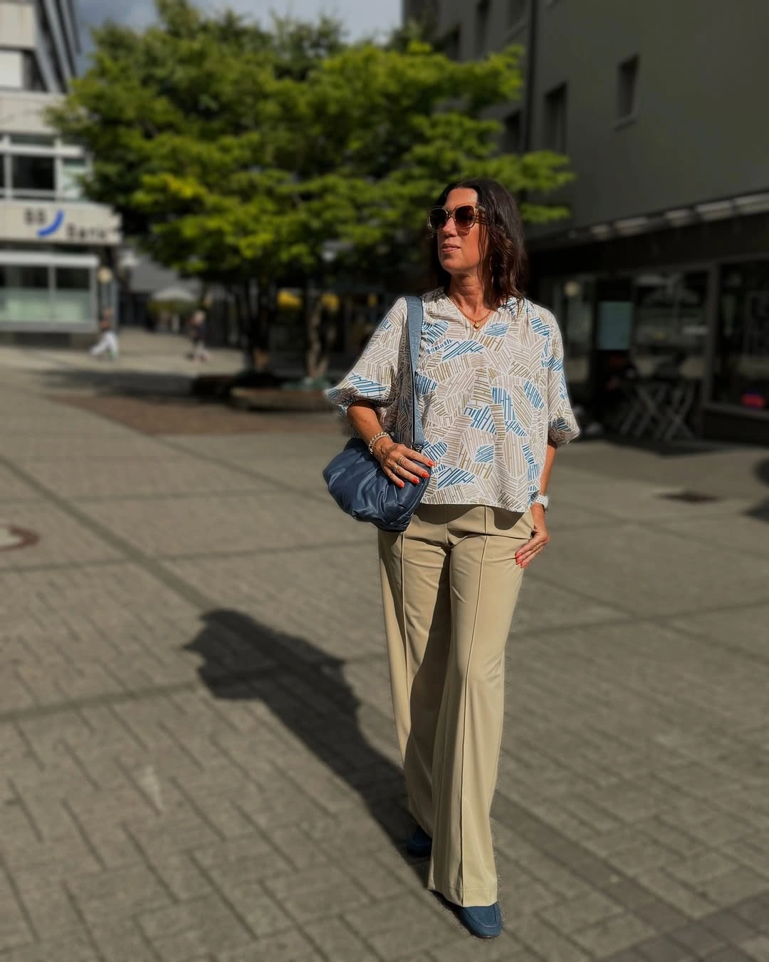 august outfits 2026 + Printed Blouse and Tailored Trousers for a Polished City Afternoon