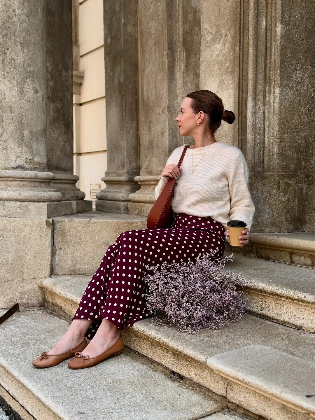august outfits 2026 + Cream Knit and Burgundy Polka Dots for Late August