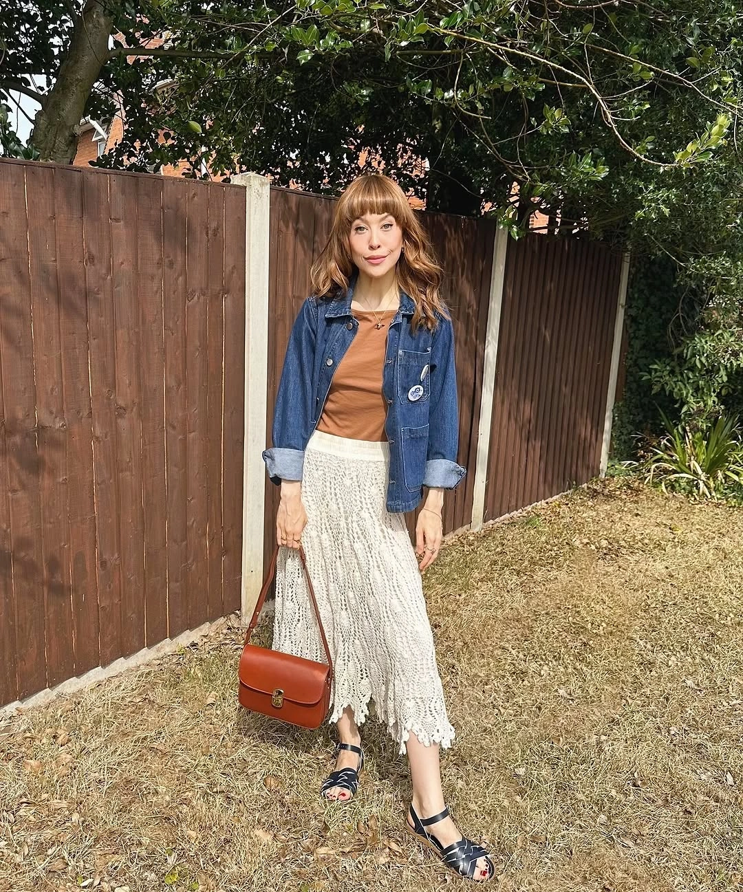 august outfits 2026 + Denim Jacket and Crochet Skirt for a Soft Late-Summer Layer
