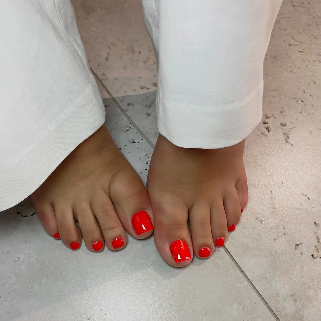 august pedicure nails ideas 2026 + Cherry Red Pedicure With Crisp White Linen