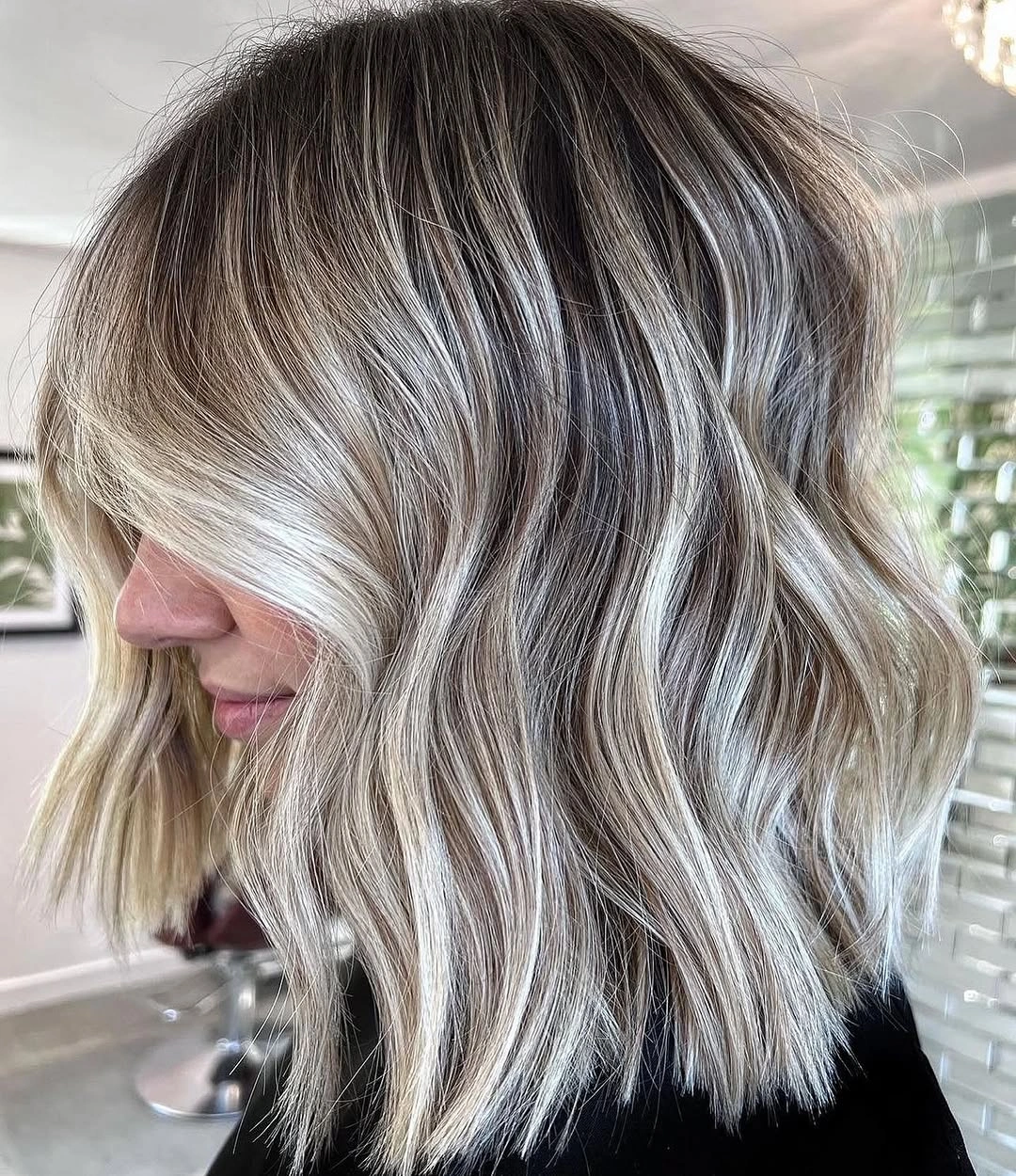 babylights hair ideas Icy Beige Lob With Soft Dimension