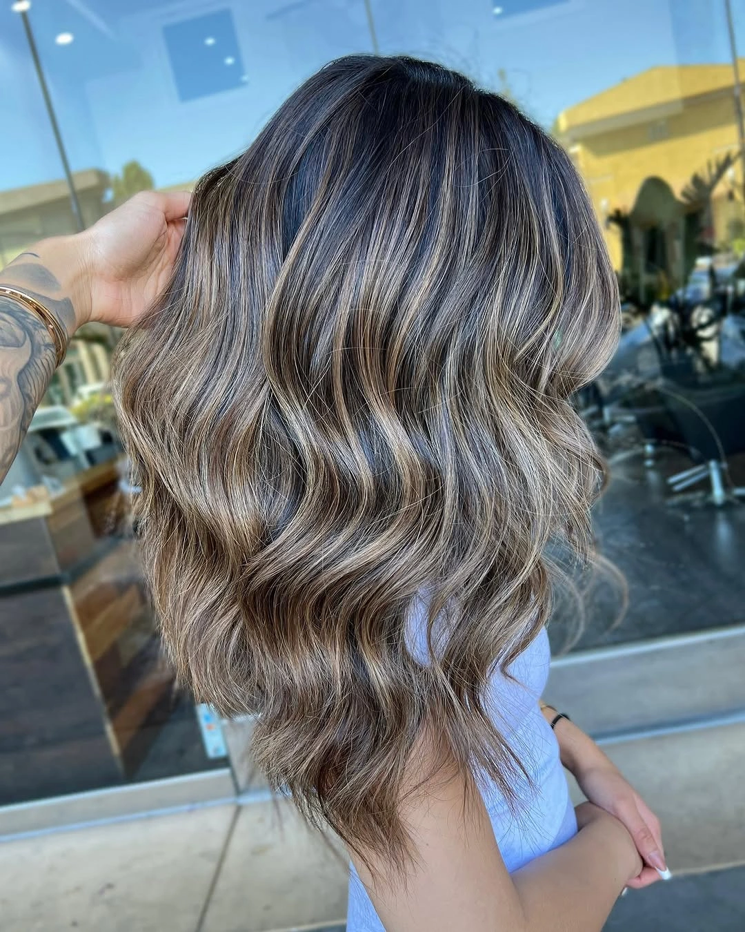 babylights hair ideas Smoky Brunette With Silver Beige Threads
