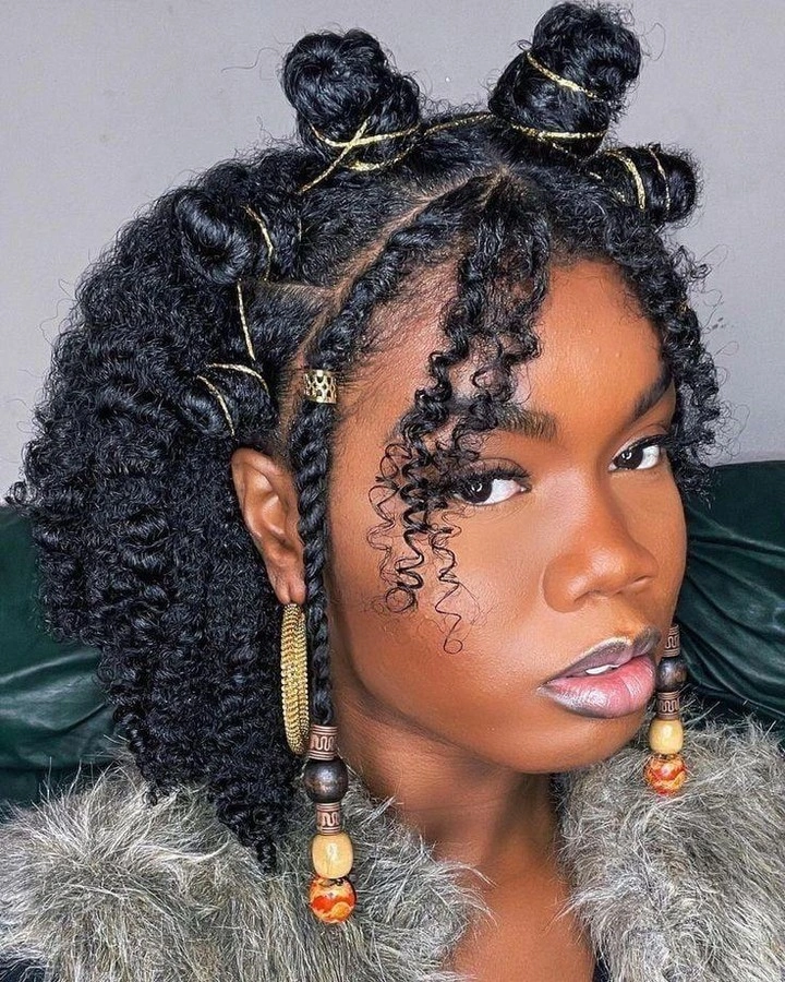 bantu knots hairstyles Half-Up Curly Knots With Beads
