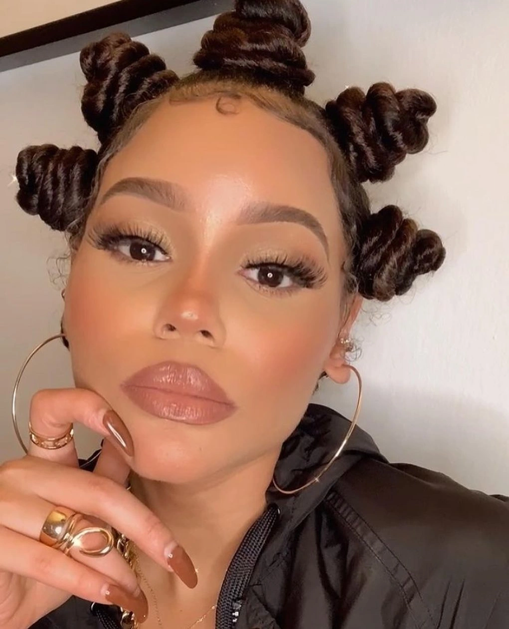 bantu knots hairstyles Glossy Rope Knots With Hoop Earrings