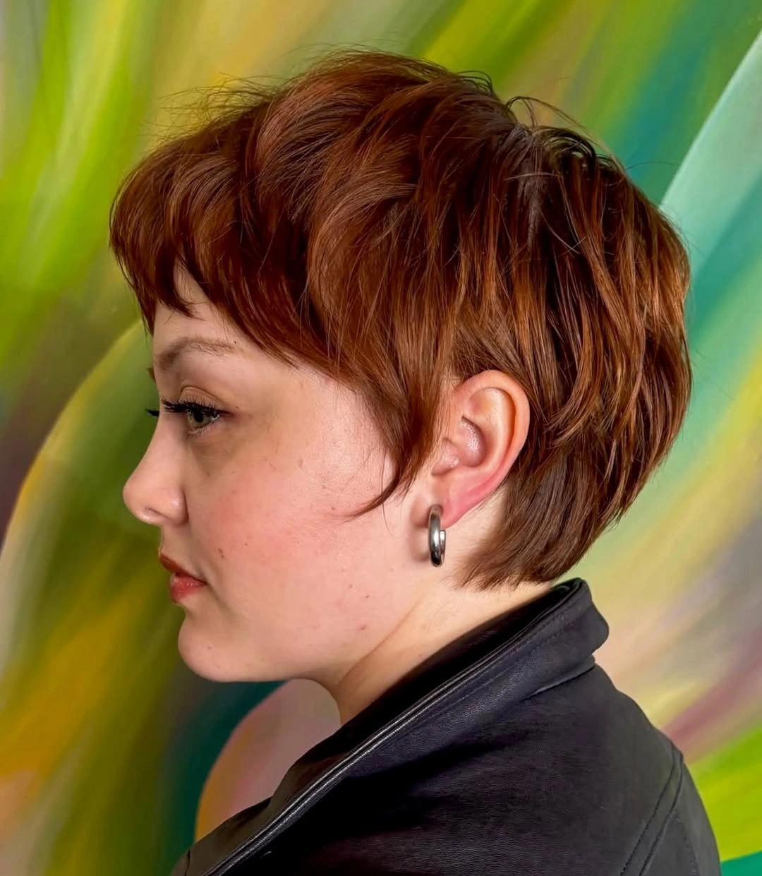 bixie haircut Vivid Red Pixie Bixie With Feathered Layers