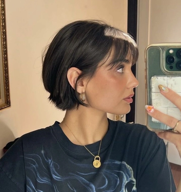 bixie haircut Compact Black Bixie With Fine Eyebrow Bangs