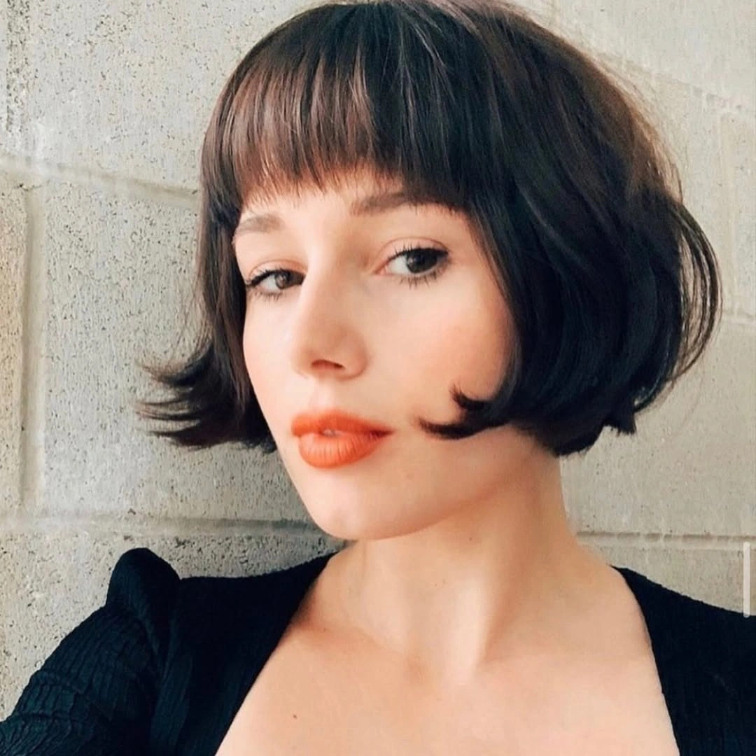 bobbed haircut for women French Bob With Baby Bangs And Flipped Ends