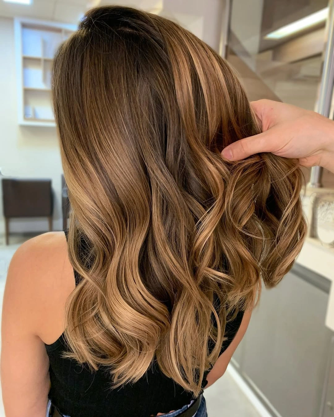body waves hairstyle Caramel Ribbons Following Smooth Brunette Bends