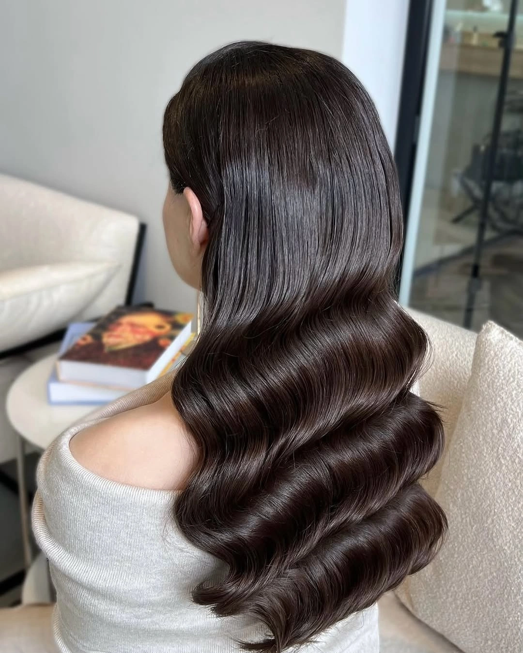 body waves hairstyle Dark Chocolate Ridges With a Minimal Silhouette