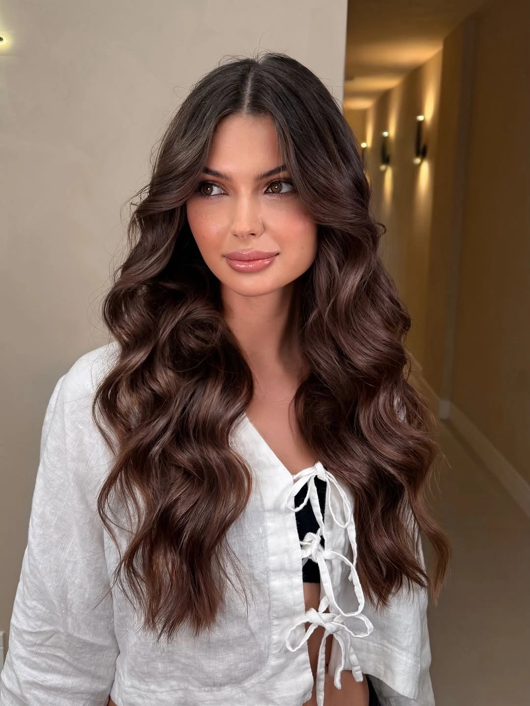 body waves hairstyle Center-Part Chocolate Waves With Natural Flow