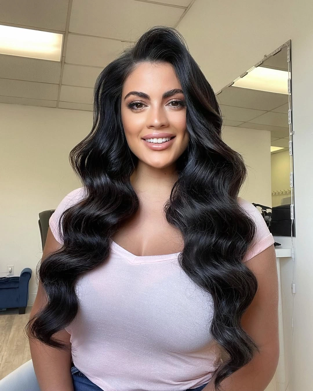 body waves hairstyle Inky Side-Part Waves With Mirror Shine