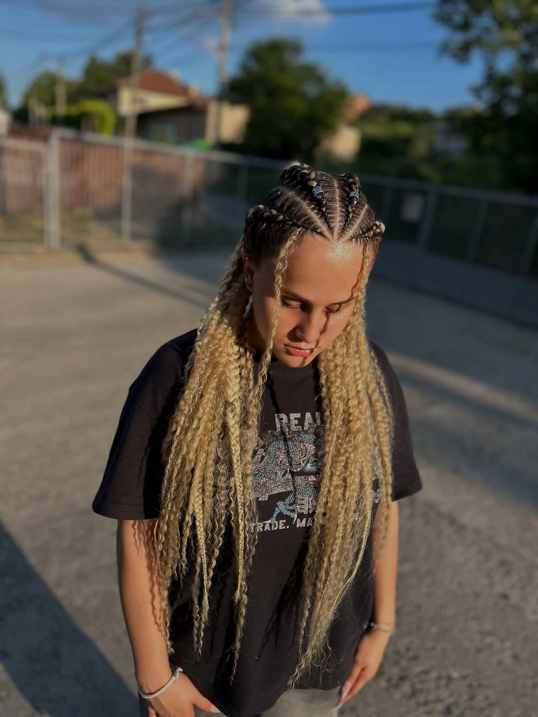 bora bora braids hairstyle Blonde Braids With Sporty Parting