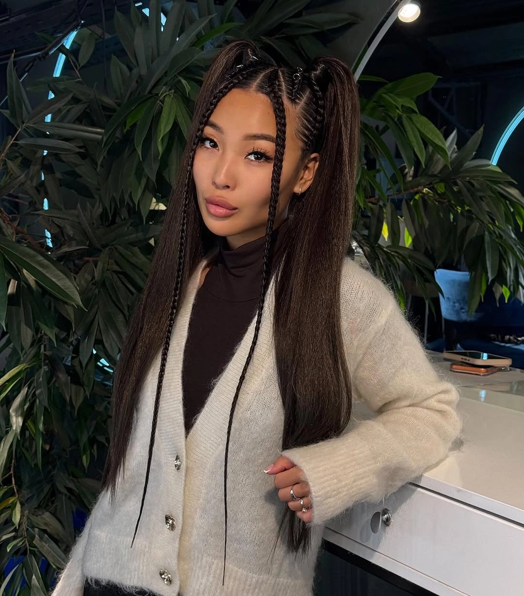 bora bora braids hairstyle Sleek Pigtail Braids With Face Pieces