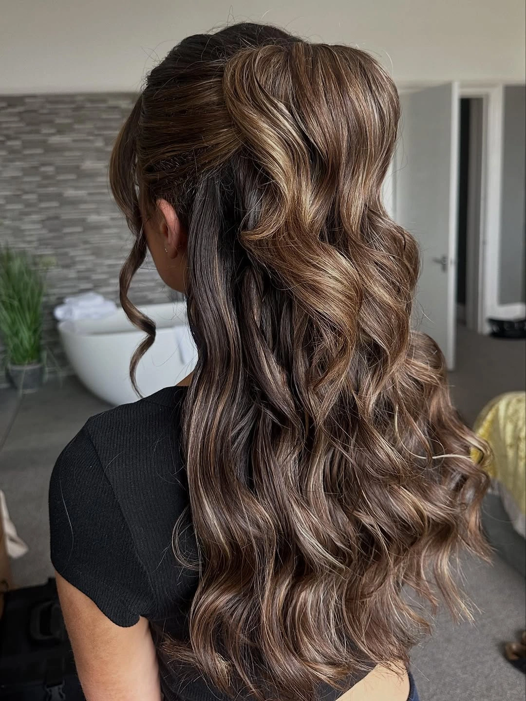 bridesmaid hairstyling Soft Half-Up Waves With Quiet Glamour