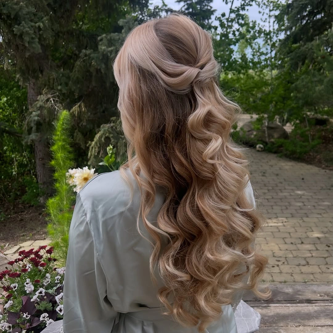 bridesmaid hairstyling Garden Party Half-Up Curls