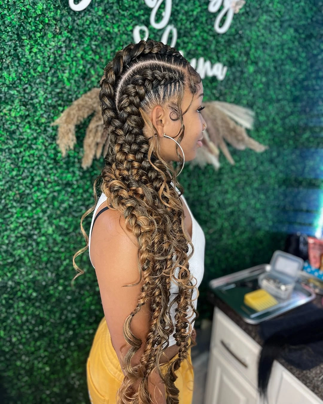 butterfly braids hairstyle Long Highlighted Butterfly Braids With Loose Ends