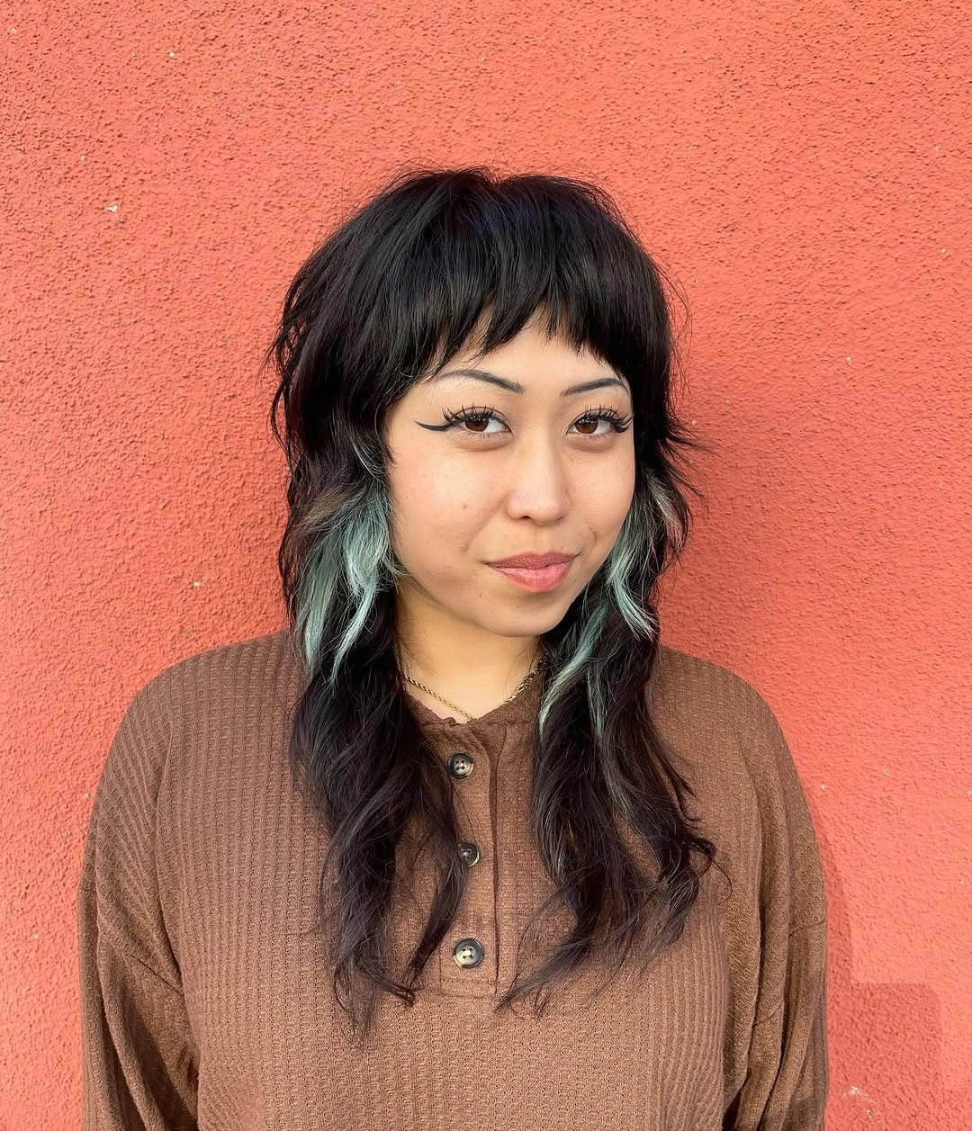 choppy medium layered hair Alt Shag With Blue Face-Framing Pieces