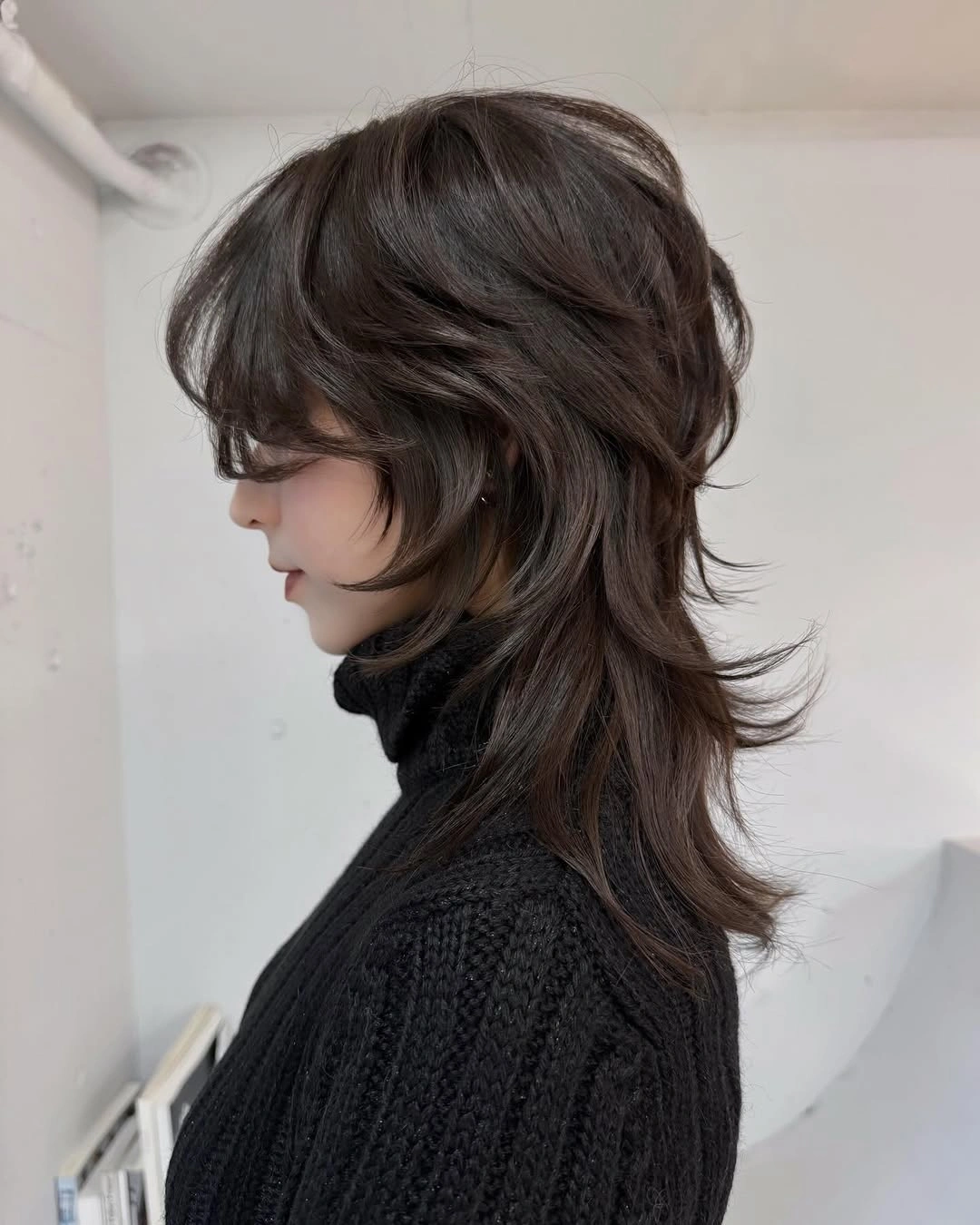 choppy medium layered hair Chocolate Side View Layers With Airy Shape