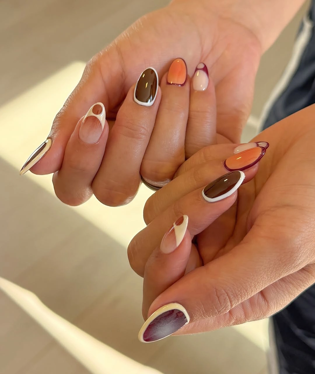 fall almond nails 2026 Curved Fall French Almond Nails In Earth Tones