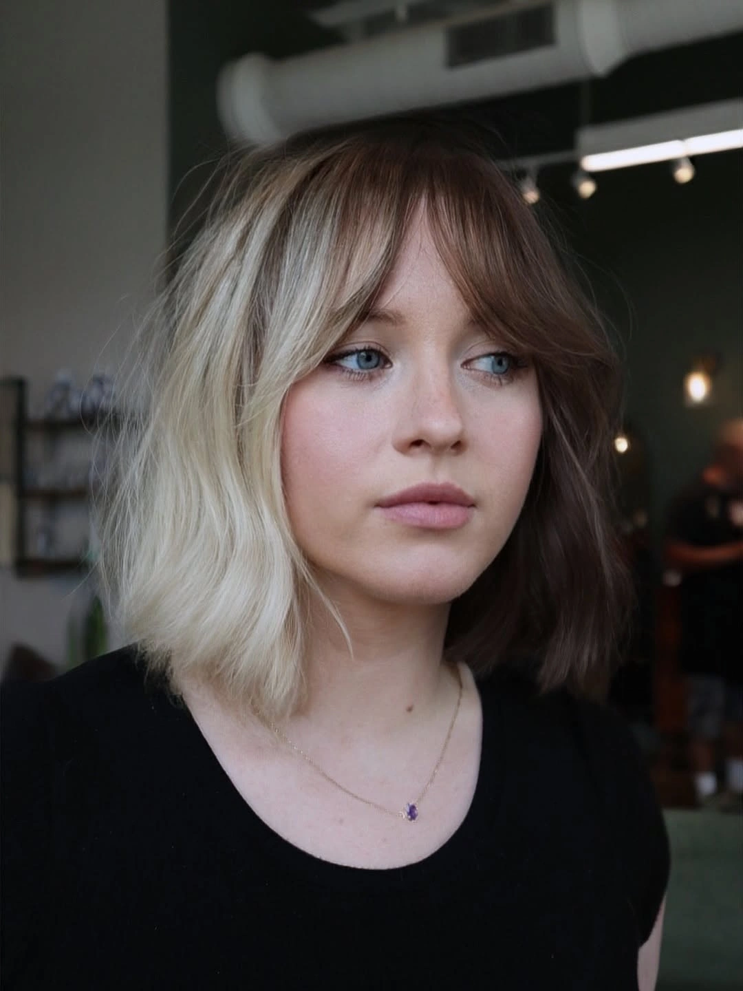 Fall blonde hair colour 2026 Half Vanilla Blonde and Half Espresso Bob