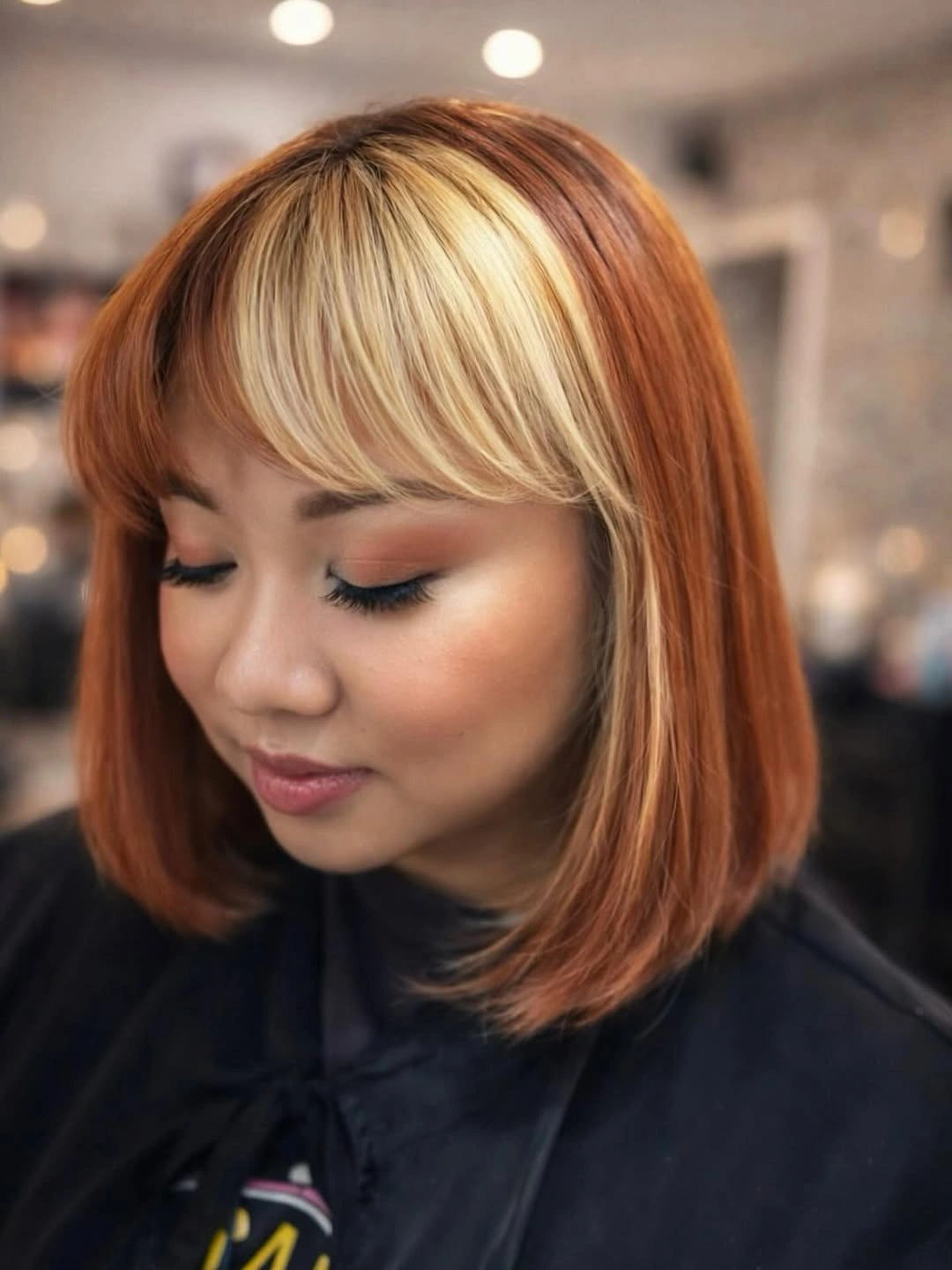 Fall blonde hair colour 2026 Copper Bob With a Blonde Halo Fringe