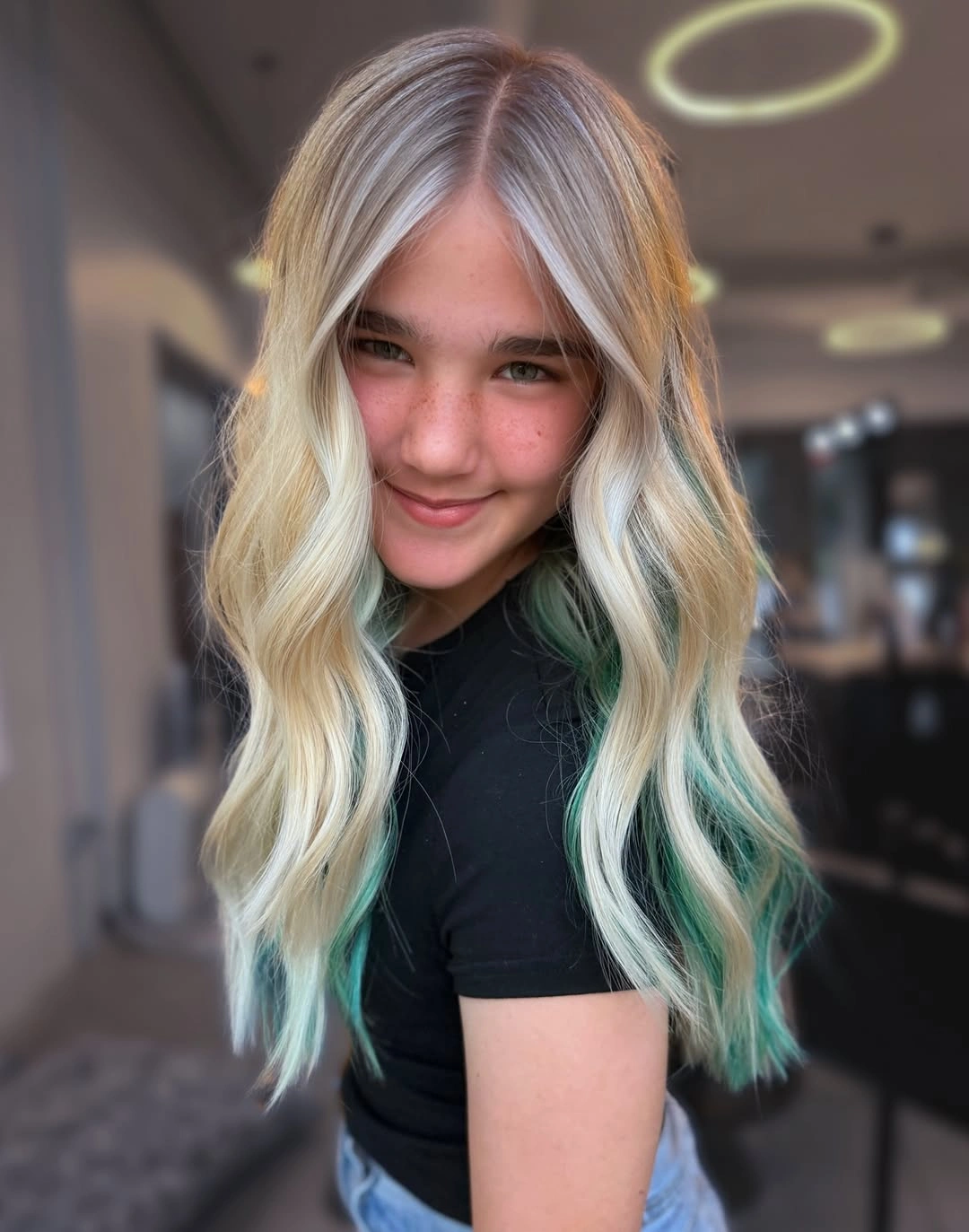 Fall blonde hair colour 2026 Vanilla Blonde With Hidden Teal Panels