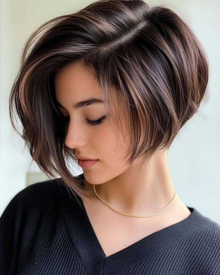 fall bob haircut ideas 2026 Voluminous Brunette Bob With Cocoa Highlights