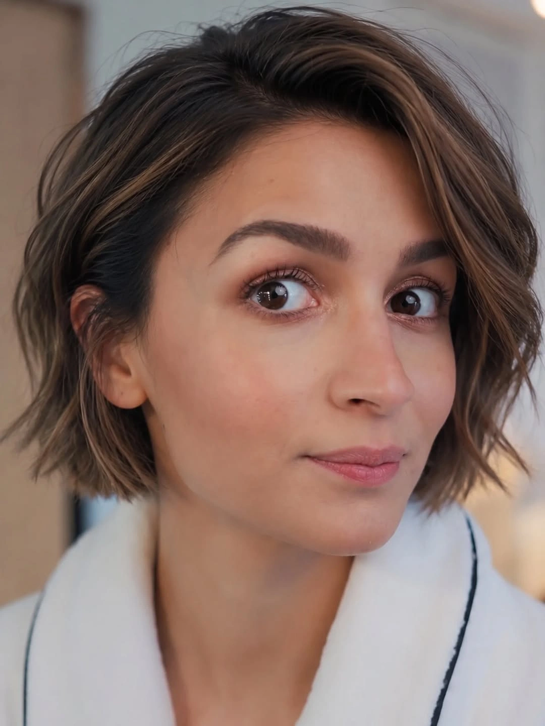 fall bob haircut ideas 2026 Tousled Brunette Bob With a Deep Side Part