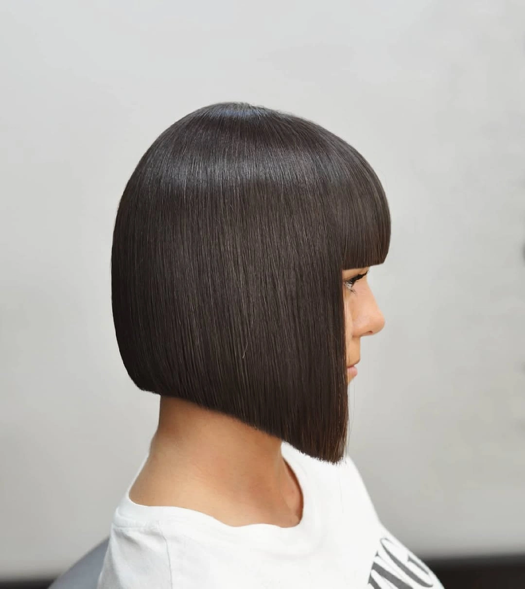 fall bob haircut ideas 2026 Precision A-Line Bob With Blunt Bangs