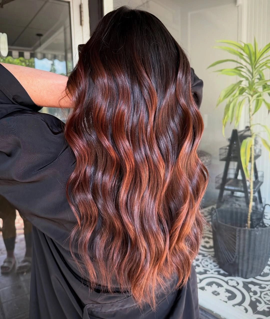 Fall brunette hair colour 2026 Burnished Copper Ribbons Through Deep Brunette