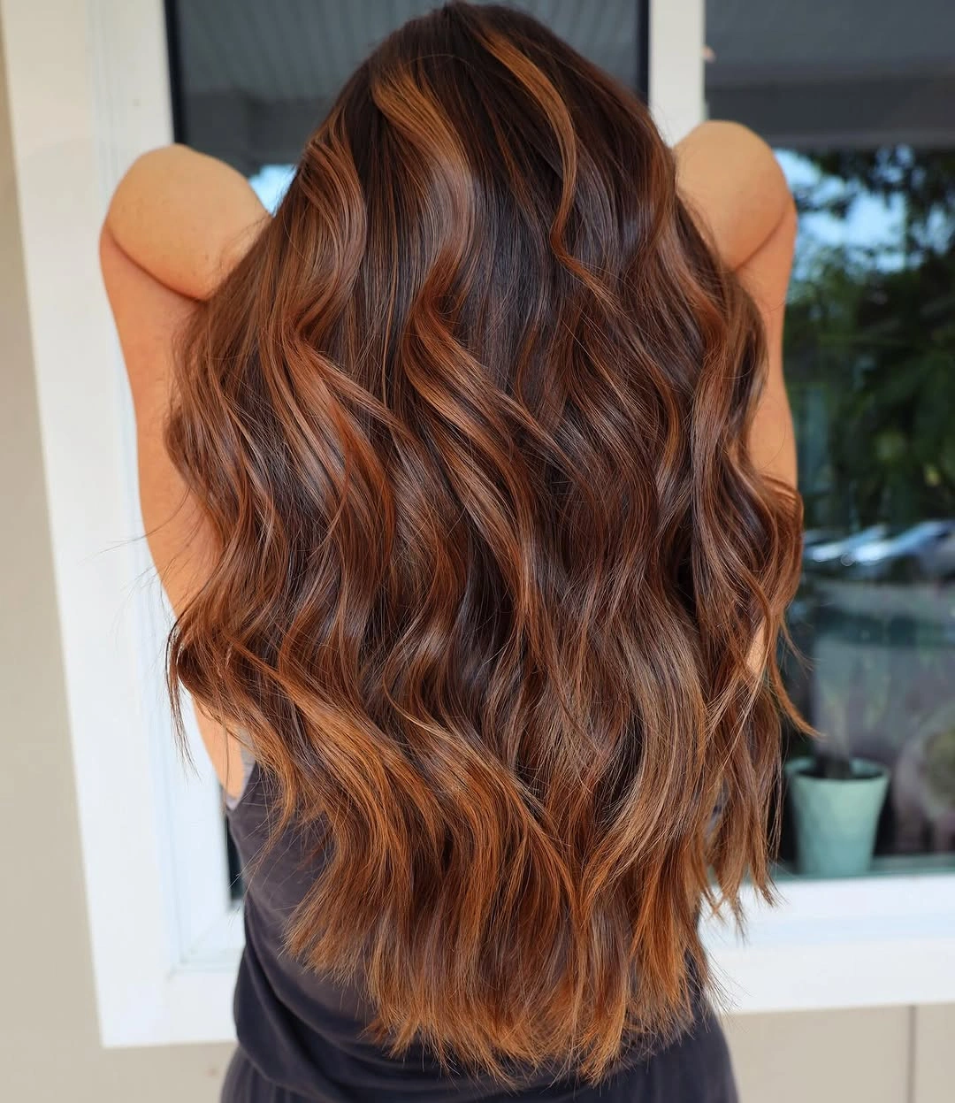Fall brunette hair colour 2026 Maple Copper Melt on Long Brunette Hair