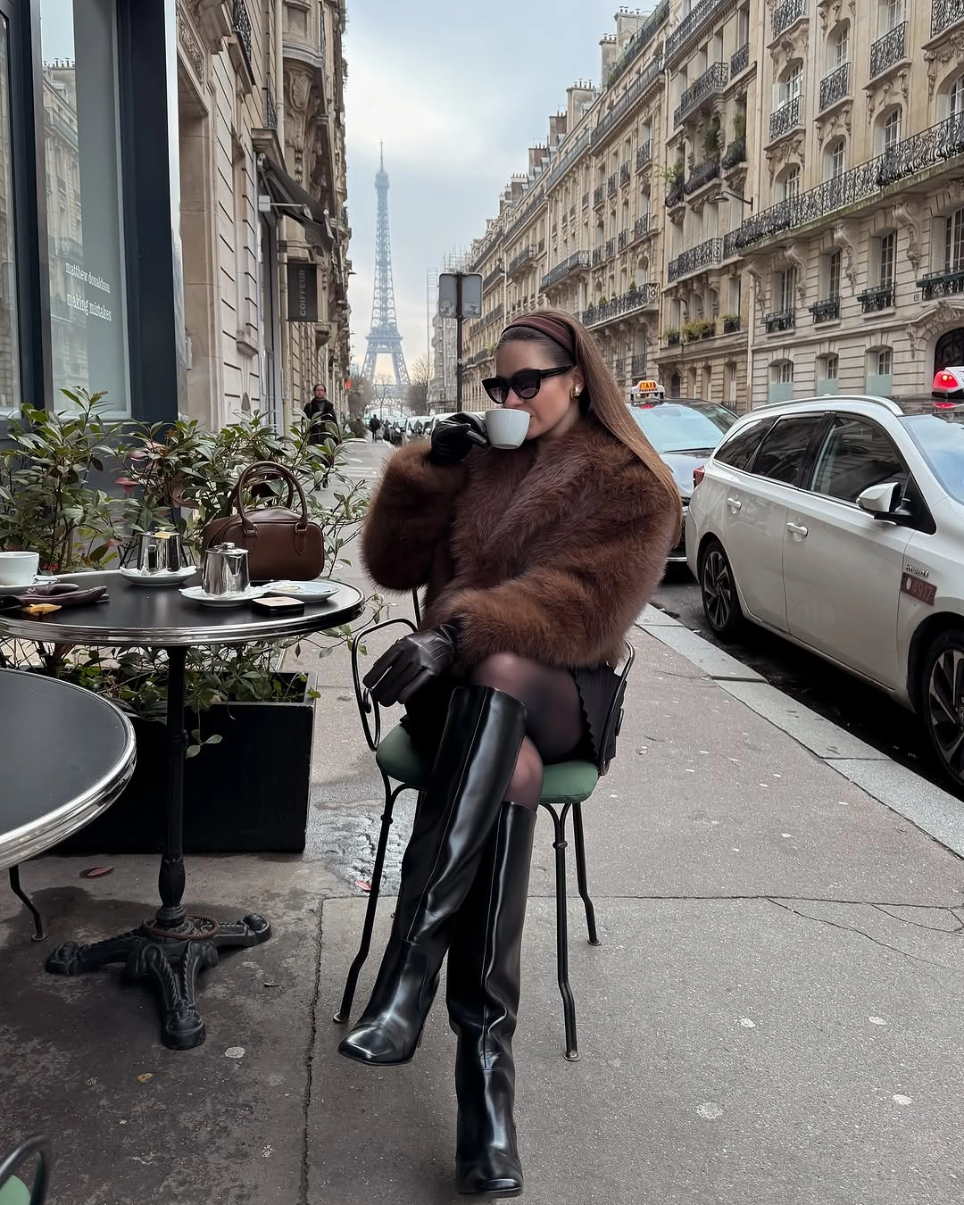 fall classy outfits women 2026 + Plush Brown Jacket and High Black Boots
