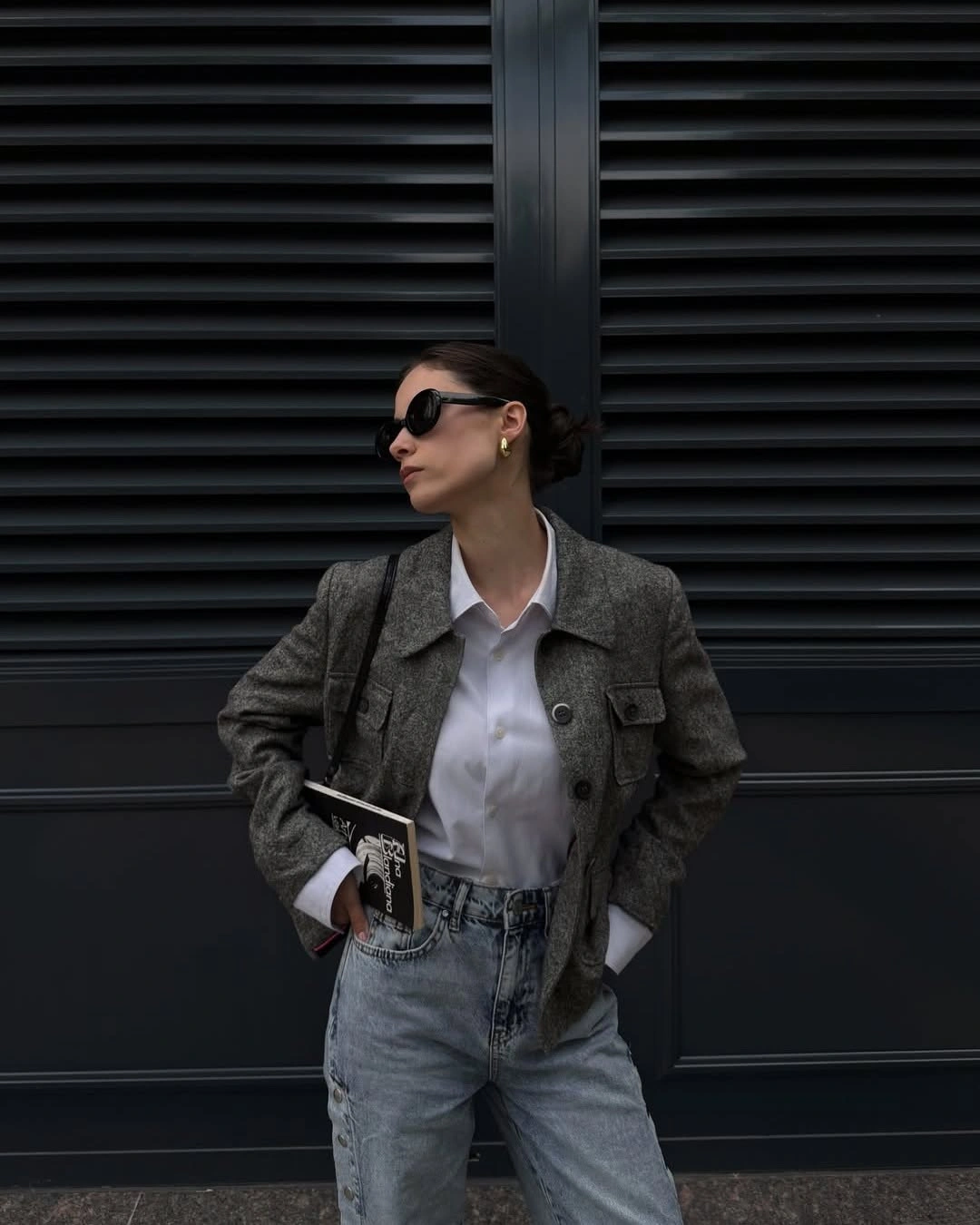 fall classy outfits women 2026 + Textured Gray Jacket Over a Crisp White Shirt