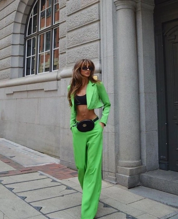 fall classy outfits women 2026 + Lime Green Suiting With a Street-Style Edge