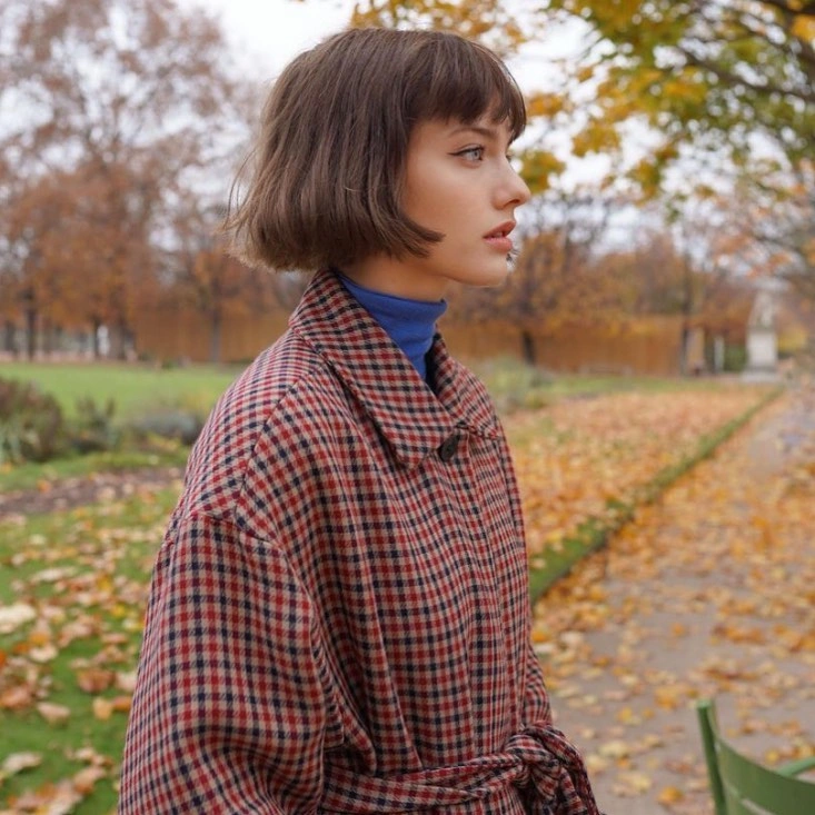 fall French Bob 2026 Autumn Plaid Bob with Blunt Bangs