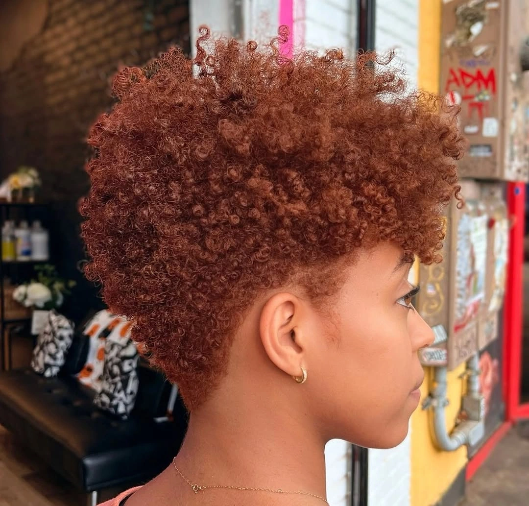 fall hair colors for black women 2026 Ginger Tapered Curls With Street-Style Confidence