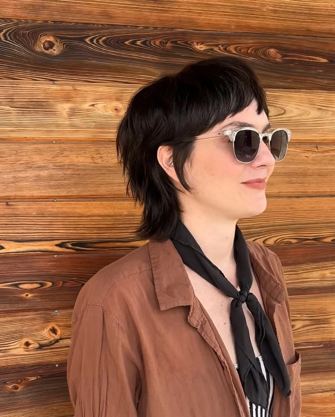 fall haircuts for women 2026 Textured Mini Wolf Cut With Scarf Styling