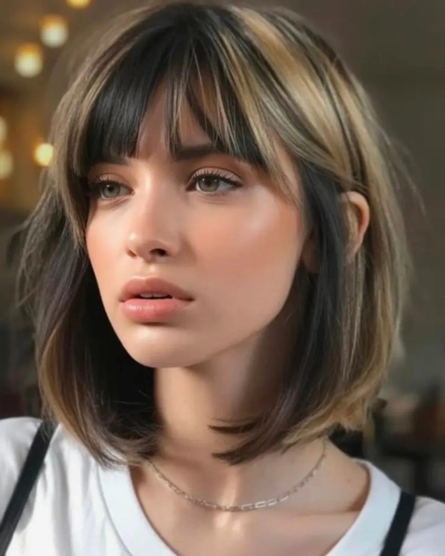 fall haircuts for women 2026 Highlighted Rounded Bob With Wispy Bangs