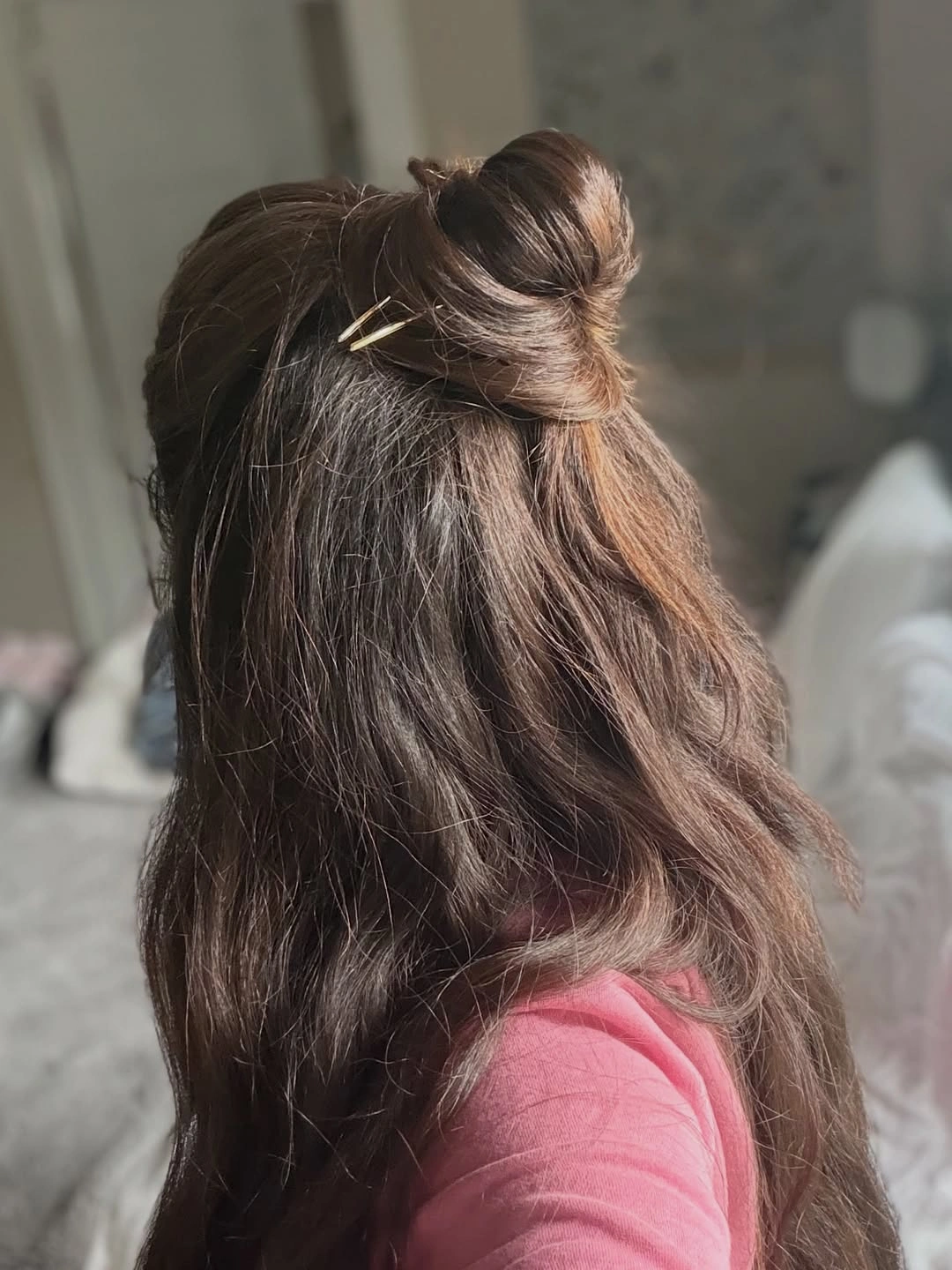 fall hairstyles for office 2026 Half-Up Top Knot With Desk-Day Pins