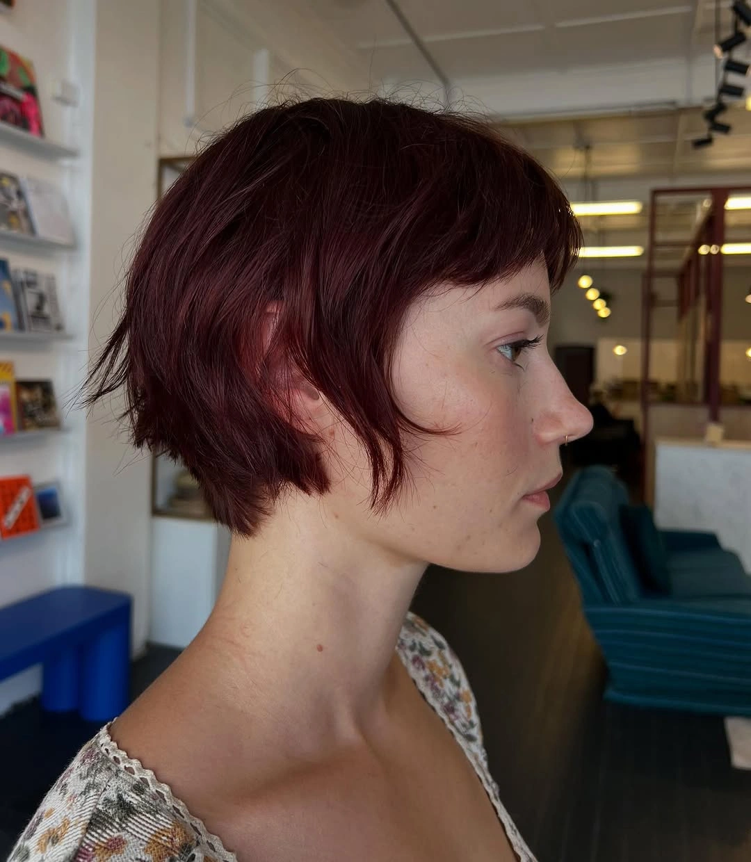 fall hairstyles for short hair 2026 Cherry Red Micro Shag With Soft Fringe