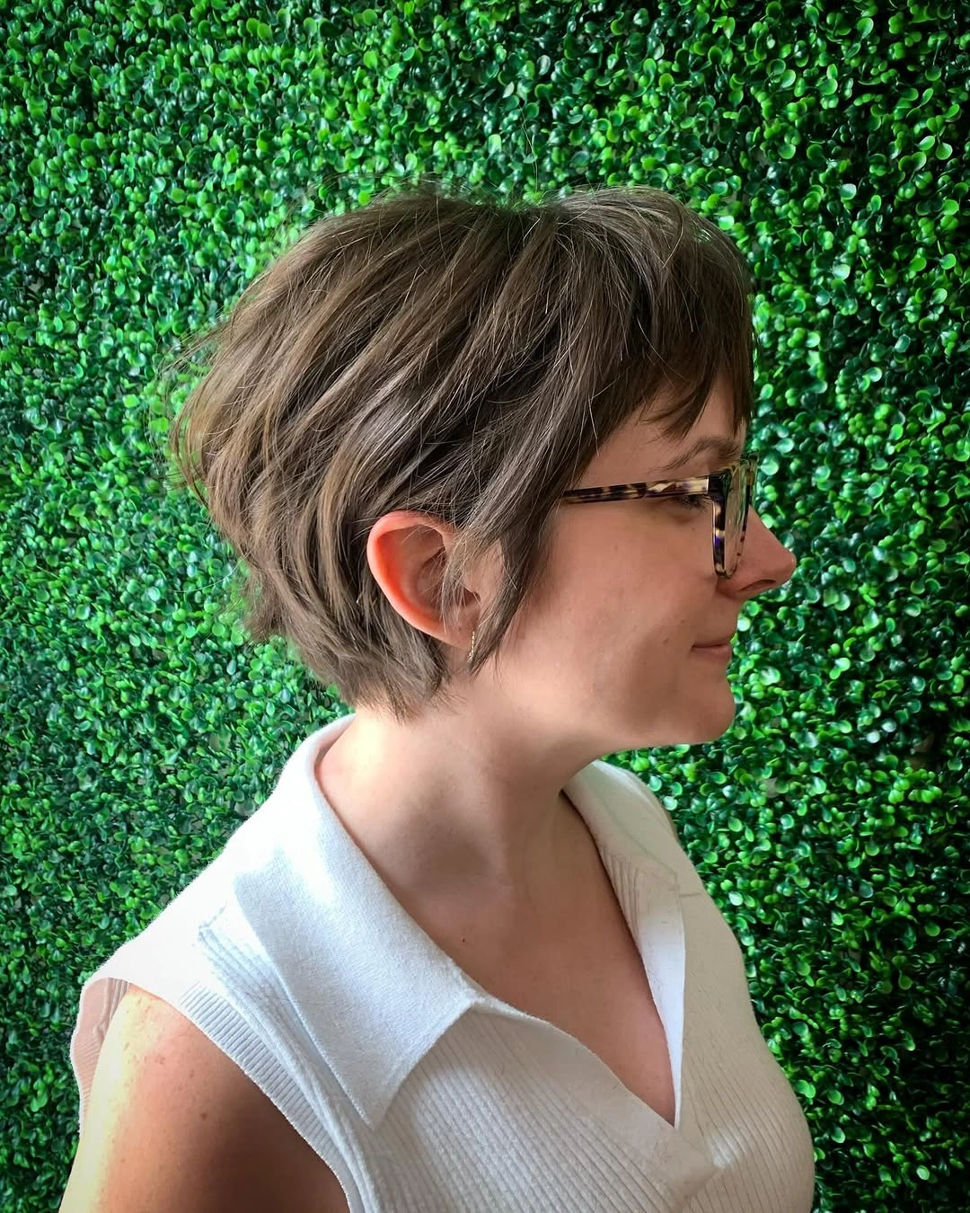 fall hairstyles for short hair 2026 Soft Ash Bixie With Glasses And Clean Lines