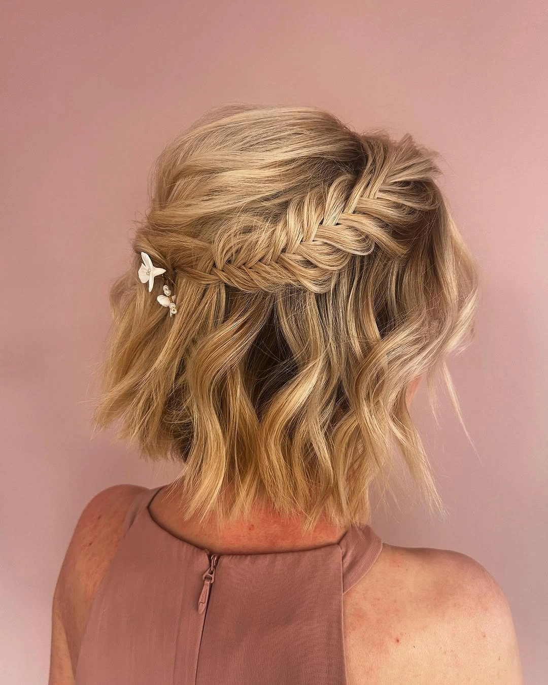 fall hairstyles for short hair 2026 Blonde Braided Bob With Soft Romantic Texture