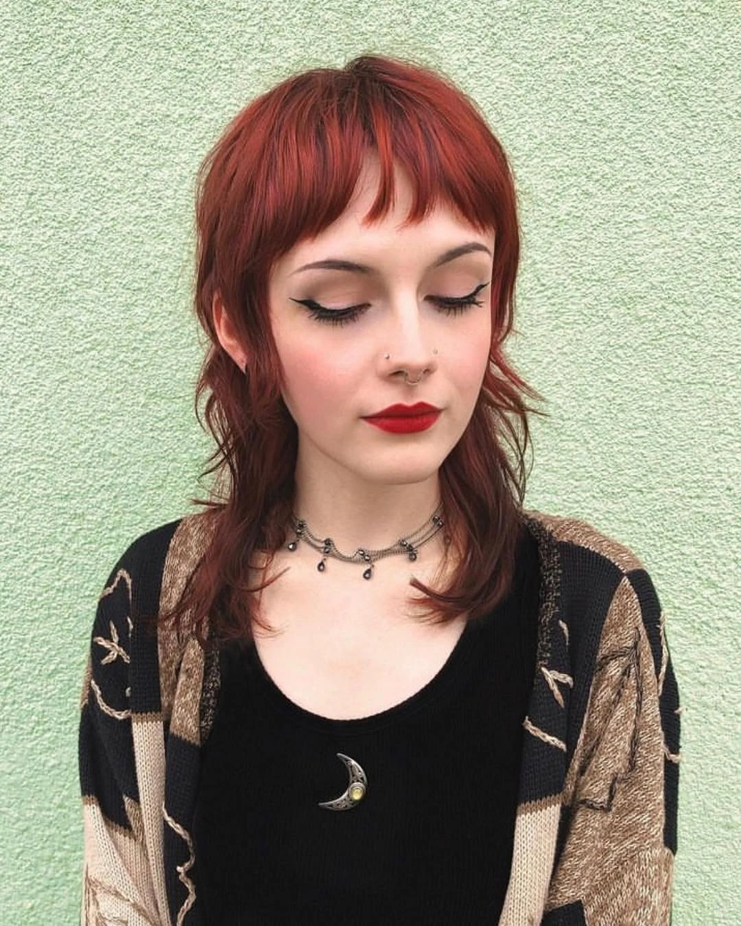 fall hairstyles for short hair 2026 Copper Red Short Shag With Soft Goth Details