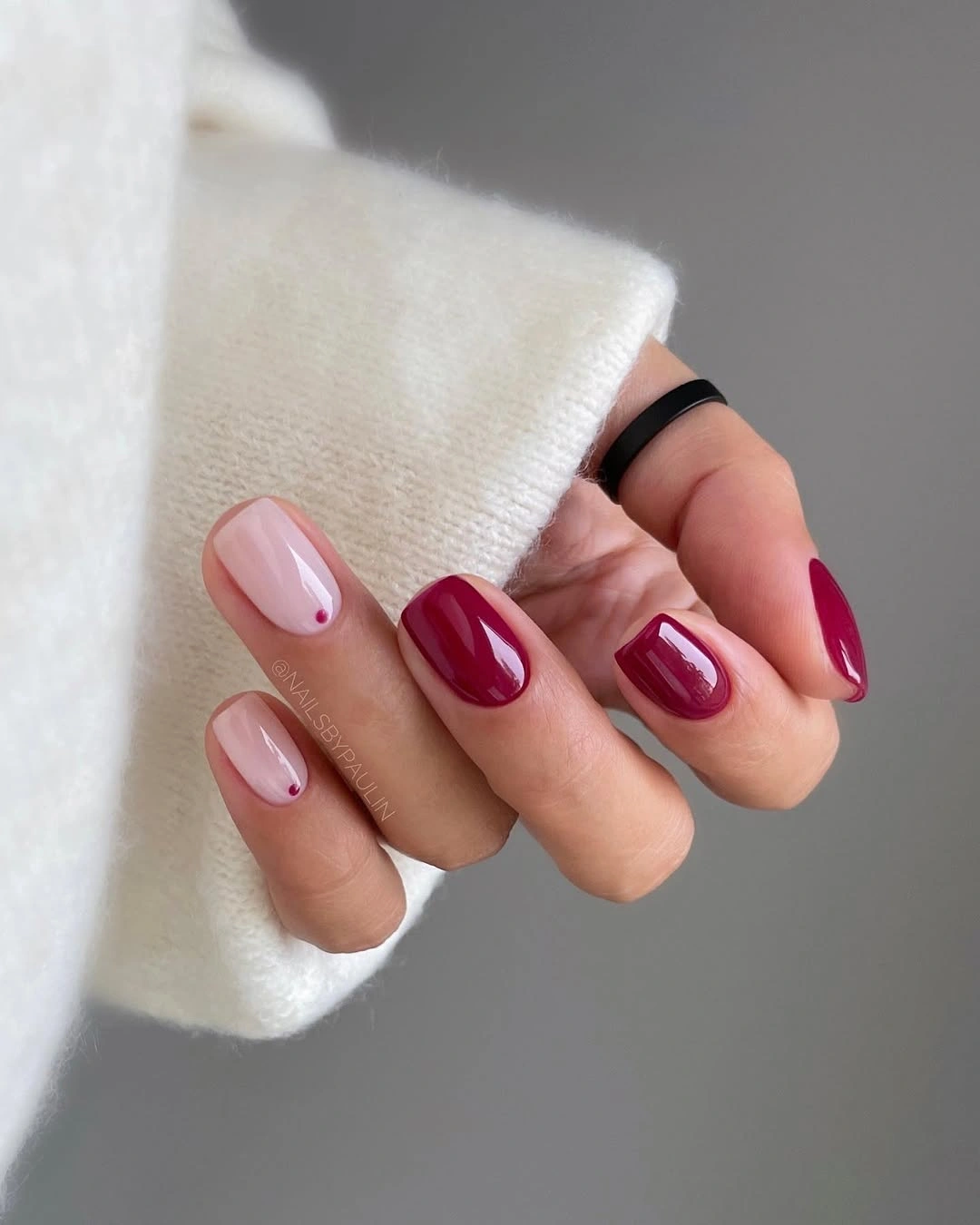 fall manicure 2026 Pink And Burgundy Manicure With Clean Gloss