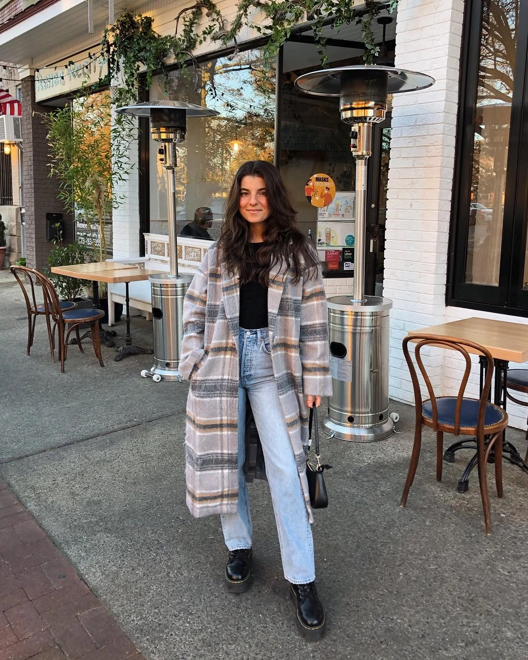 fall outfits with peacoat 2026 + Plaid Long Coat With Light Denim